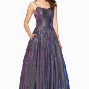 Betsy & Adam glitter pleated evening dress